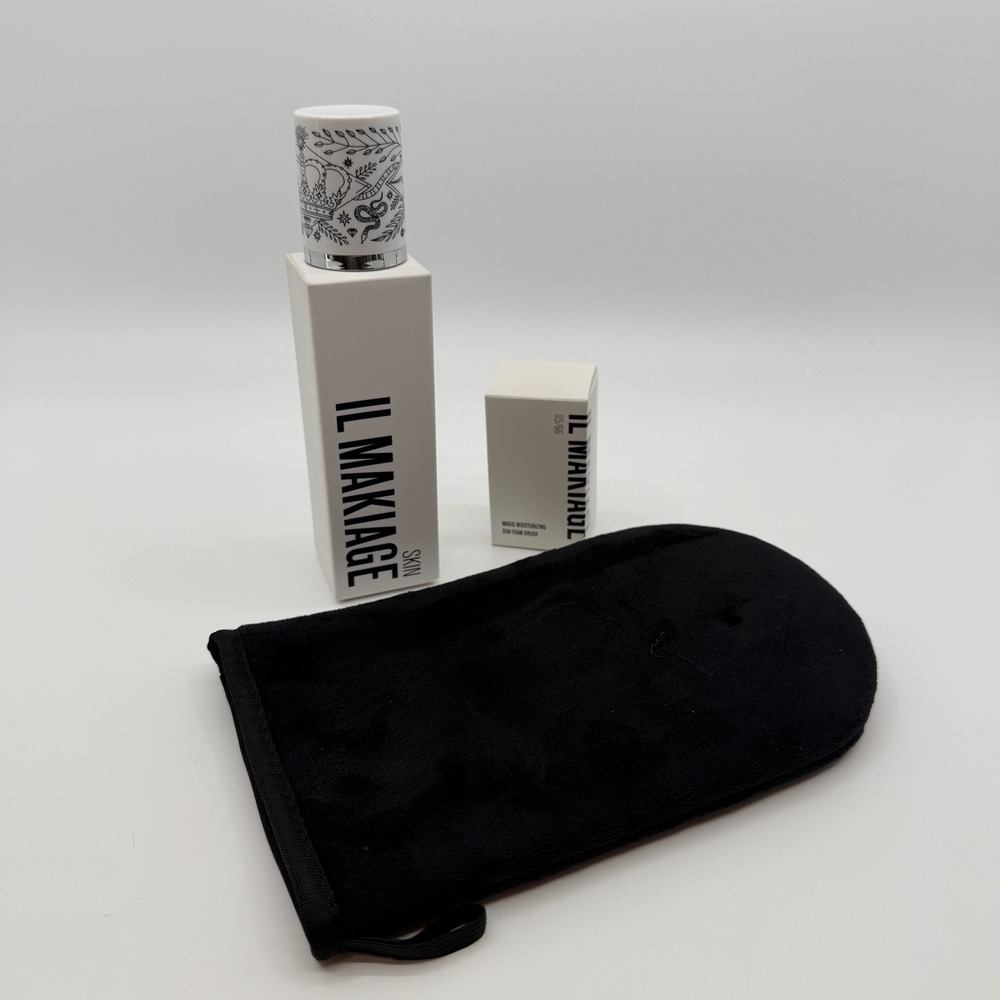IL MAKIAGE Self Tanning Set 85/66 Magic Moisturizing Sun Foam Mitt Brush NEW